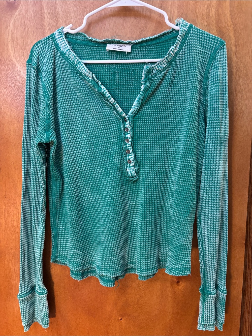 Zenana Outfitters Teal Waffle Henley Long-Sleeve Top